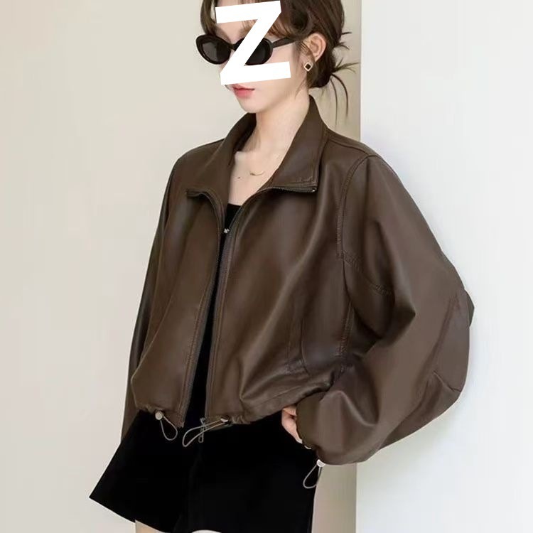 皮衣外套女2025春秋港风复古宽松短款小个子显瘦pu机车皮夹克黑色|undefined