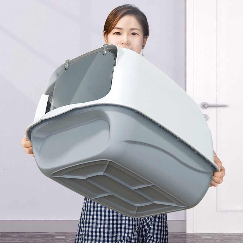 고양이 화장실 밀폐형 냄새 방지 및 모래 방지 고양이 화장실(뚜껑 포함) 이중 목적 고양이 화장실 대형 거대한 국경 간 직송