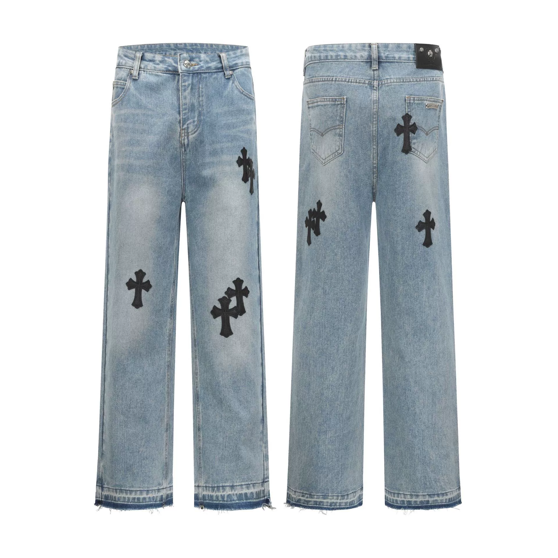Исправленная версия джинсов с нашивкой крестом Chrome Hearts Croix, вышитые, выстиранные, оптом, дропшиппинг