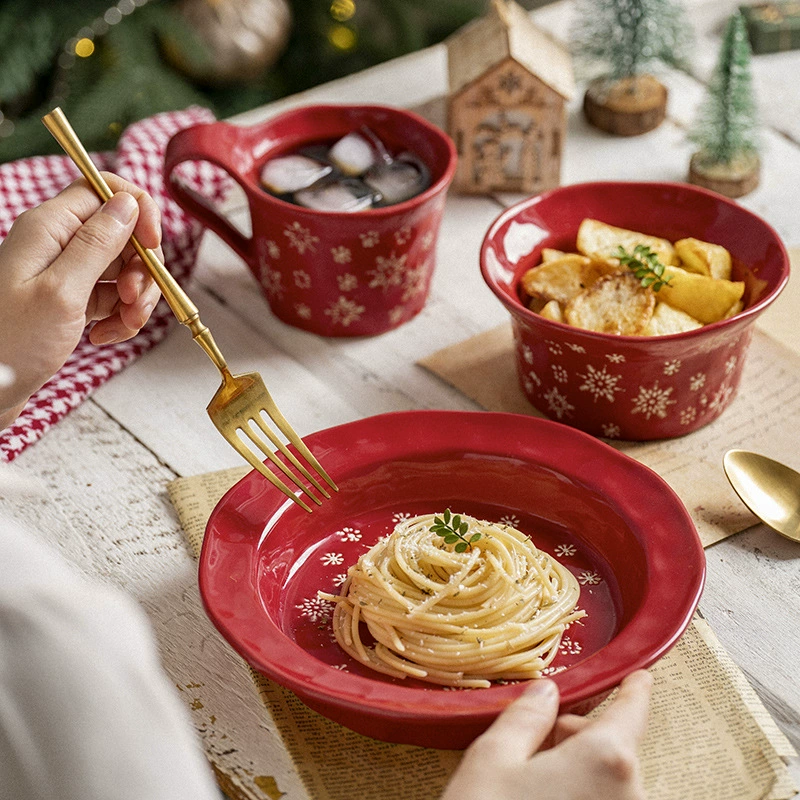 Ceramic Dinner Plate, Christmas Snowflake Design, 20.5 cm (Ø), 4 cm H,Festive Tableware