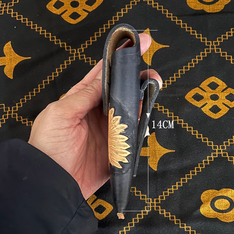 (2개) ZHI MISE 새겨진 꽃 가죽 커버 헤드 레이어 COWHIDE 접이식 칼 커버 가죽 커버 가죽 커버 보관 칼 가죽 커버 야외 칼 도서관 칼 칼 껍질