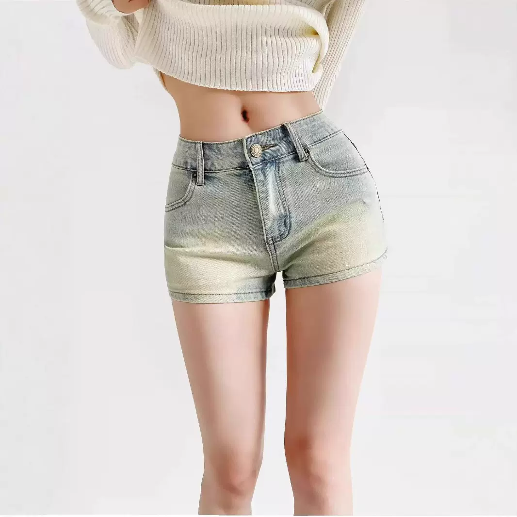 进阶腿精# 性感包臀牛仔短裤女弹力紧身美式复古辣妹显瘦热裤