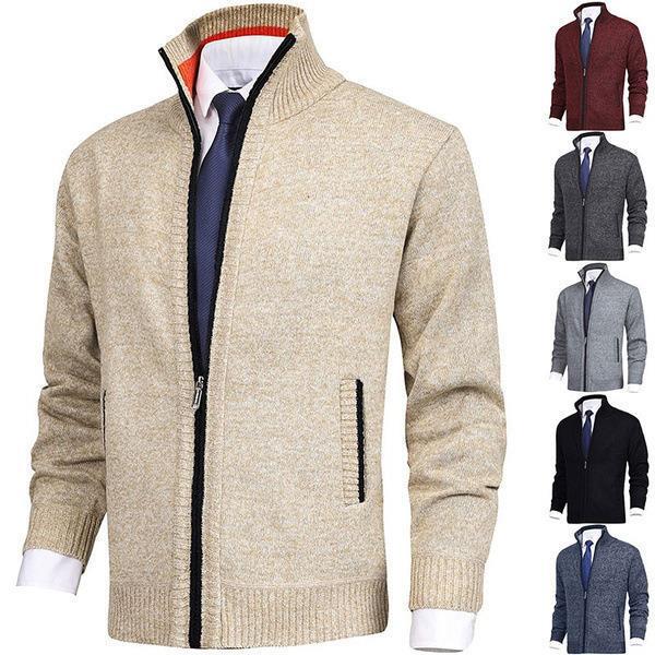 2026Wish New Men's Solid Color Stand Collar Fashion Cardigan Sweater Knit Jacket Plus Size in Stock Direct Delivery