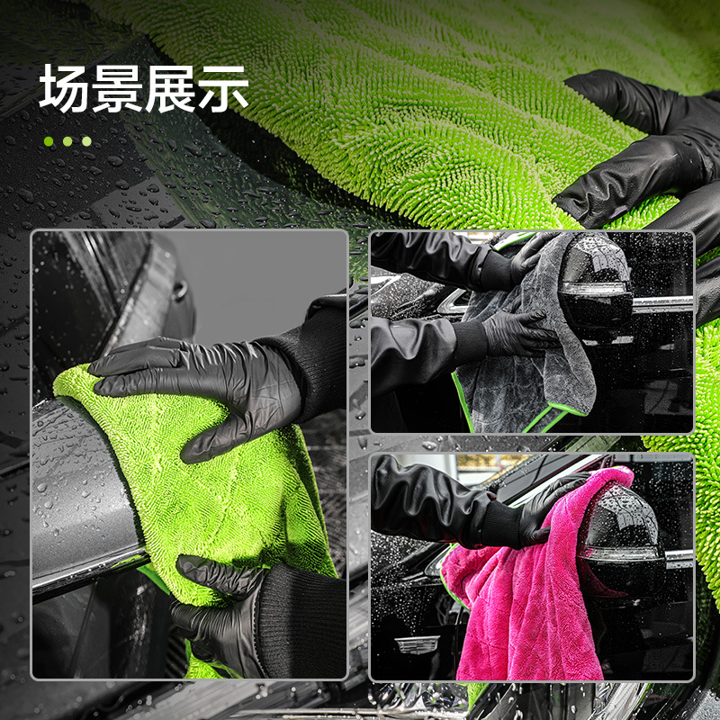 gris verde doble cara pequeña toalla de absorción de agua 1200GSM espesa tela de trenza toalla de microfibra para automóviles