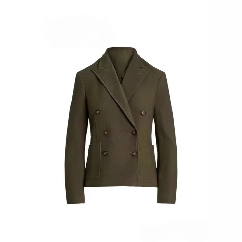 2025 Early Spring R * l **Women's Double-breasted Cotton Jacquard Knitted Suit Jacket College Workplace Short Casual