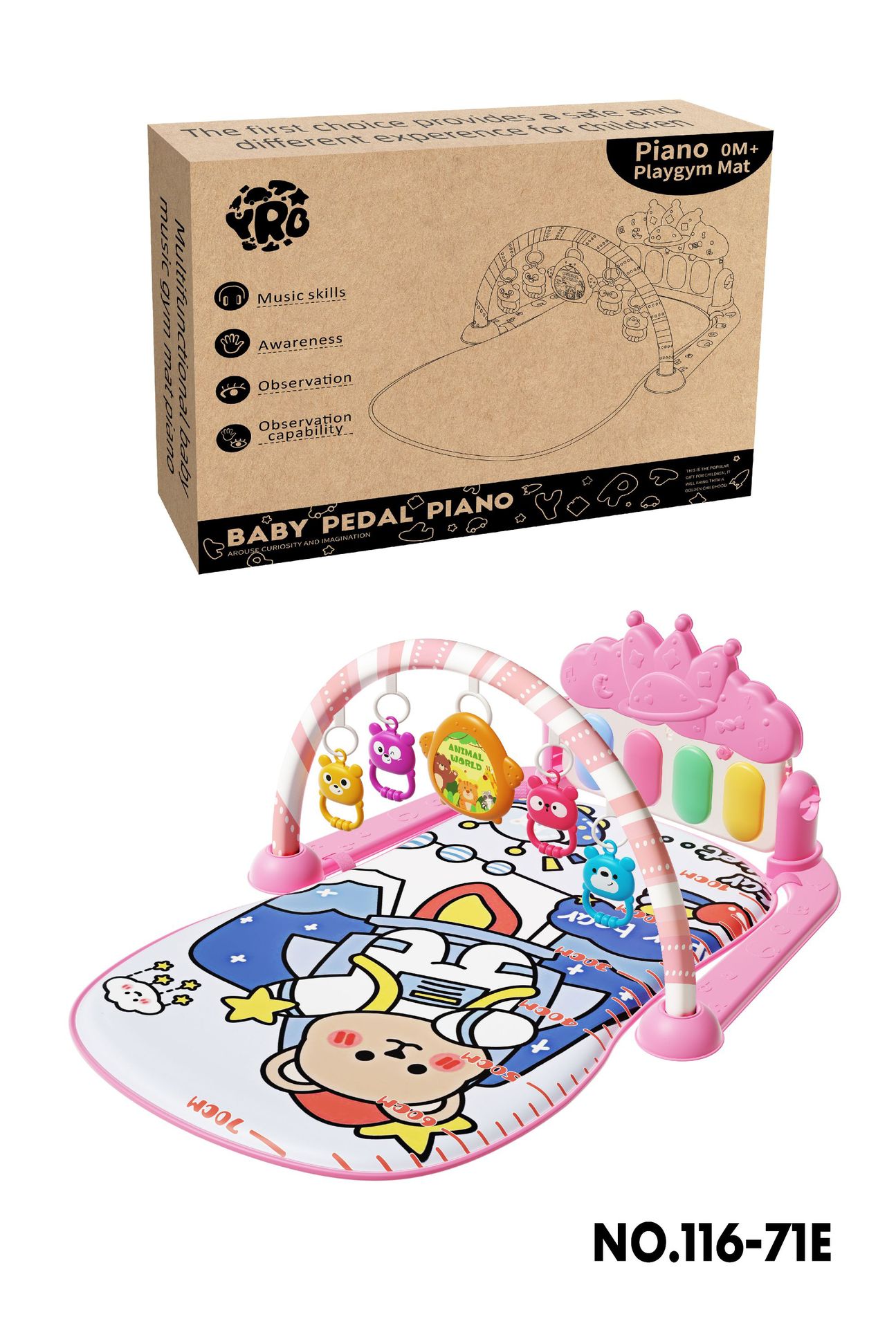 Gimnasio musical para bebés YRB con teclado de pies, luces y melodías, regalo educativo para recién nacidos, venta transfronteriza