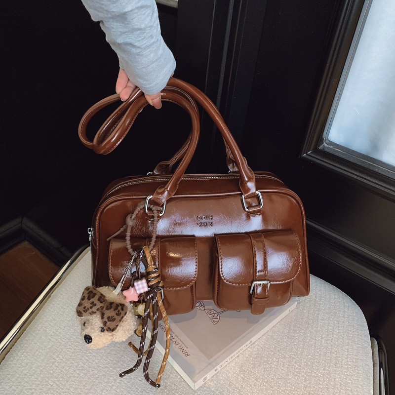 Korean Style Soft Leather Retro Bowling Bag For Women Winter 2025 New Arrival Luxury Shoulder Underarm Bag Commuter Handbag - Thumbnail 7