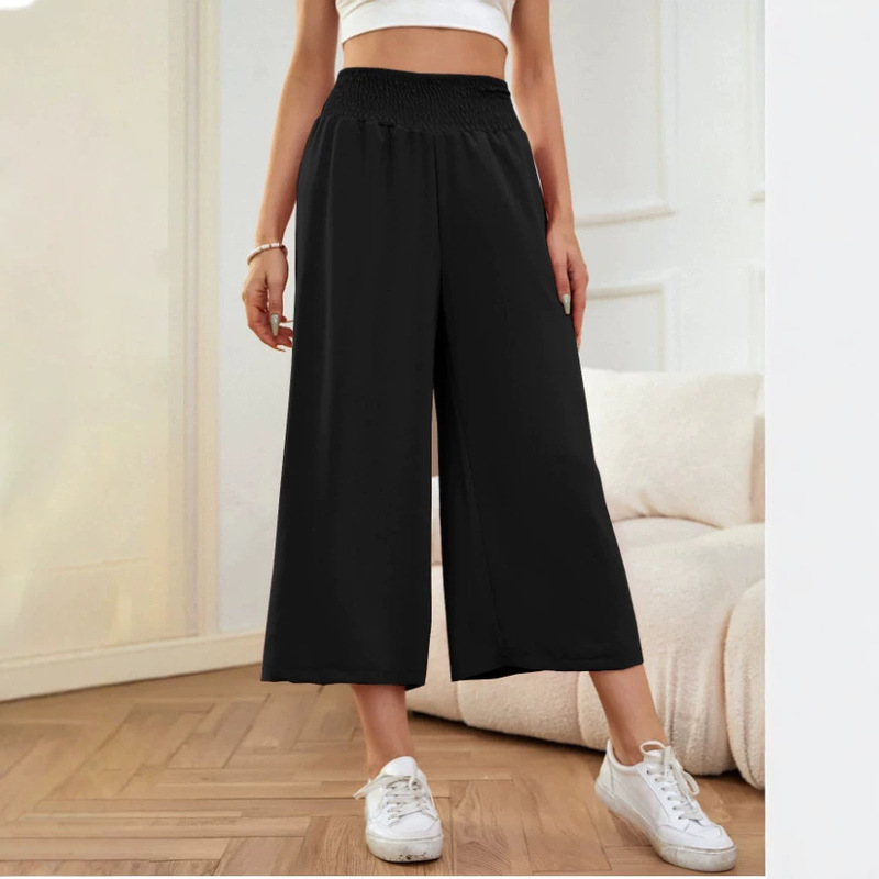 High-waisted, drapey, wide-leg, cropped pants for women, summer loose-fitting, solid color casual pants, European and American style, versatile design High-waisted, drapey, wide-leg, cropped pants for women, summer loose-fitting, solid color casual pants, European and American style, versatile design