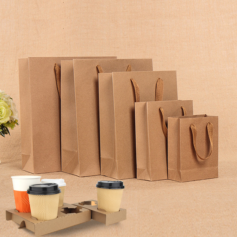 加厚牛皮纸袋商用手提袋外卖打包袋咖啡奶茶包装袋服装袋印logo