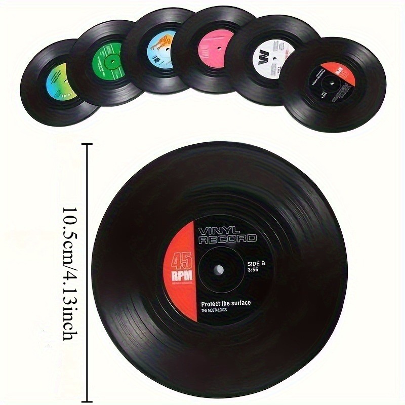 Transfronterizos discos de vinilo retro 2D decoración decoración escena diseño aislante almohadilla de café redonda
