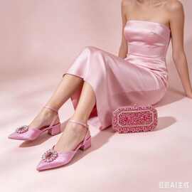 满钻尖头包头高跟鞋凉鞋水晶水钻婚礼晚宴高跟鞋shoes and purse