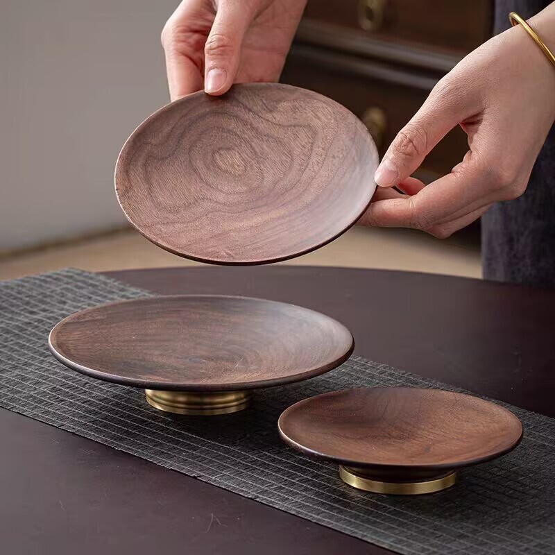 Chinese-Style Dessert Plate, Walnut Wood Plate, Fruit and Dried Fruit Snack Plate, Tea Shop Refreshment Plate, Bergamot Tray