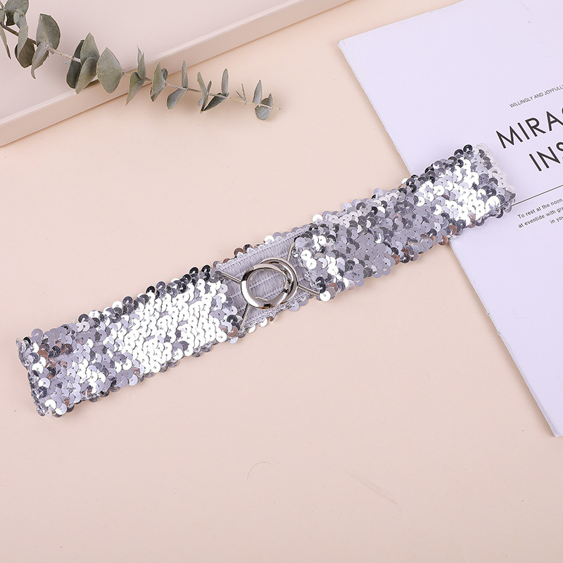 スパンコールのベルトが華やかでおしゃれな大人の子供の女性のベルトの卸売りはベルトを締めて弾力のベルトの現物を掛けます。