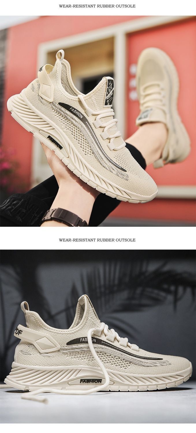 Chaussures de course respirantes Flyweave pour hommes, été, semelle souple, chaussures décontractées en maille, blanches et noires, à lacets, polyvalentes, pour jeunes_voghion.com