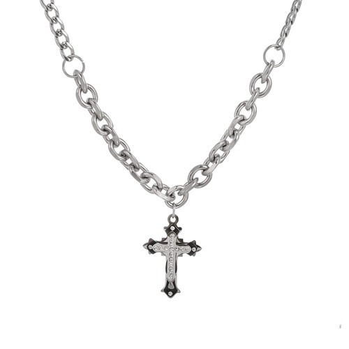  European and American fashion necklace chain for man stitching set auger titanium steel cross pendant long necklace hip-hop ins cold wind accessories