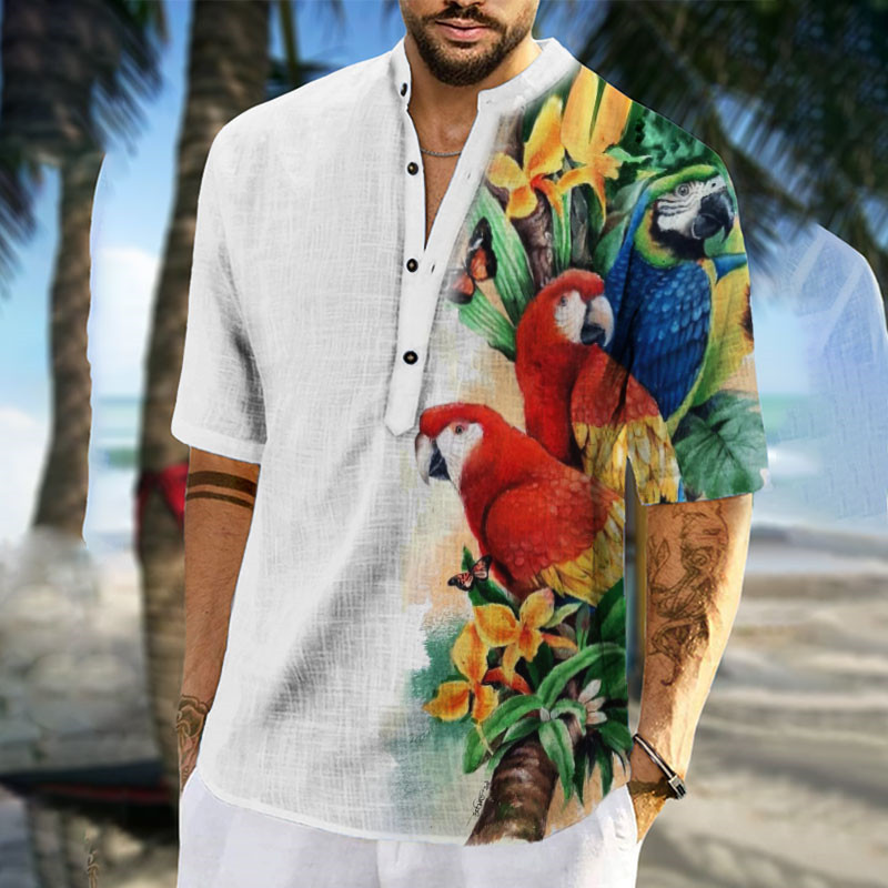 2025 New Model Aliexpress Loose Fit Printed Bamboo Linen Youth Casual Linen-Cotton Stand Collar Thin Men's Shirt 2025 New Model Aliexpress Loose Fit Printed Bamboo Linen Youth Casual Linen-Cotton Stand Collar Thin Men's Shirt