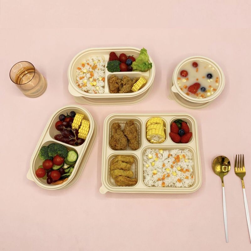 Thickened Material, Luxurious Materials, Disposable Corn Starch Lunch Box, Biodegradable, Environmentally Friendly, Multi-Compartment, Microwaveable, Refrigerable