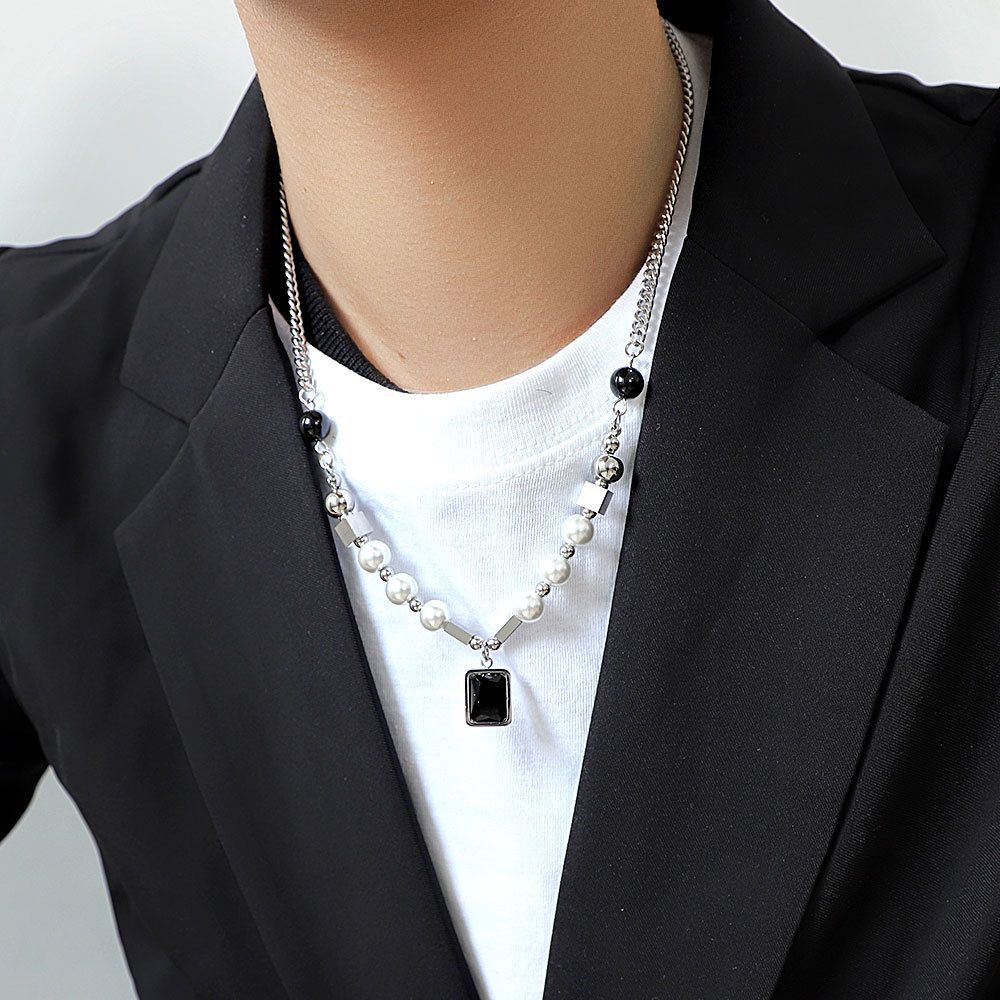 Punk Gothic Herren Perlenkette Edelstahl Halskette Für Männer_voghion.com