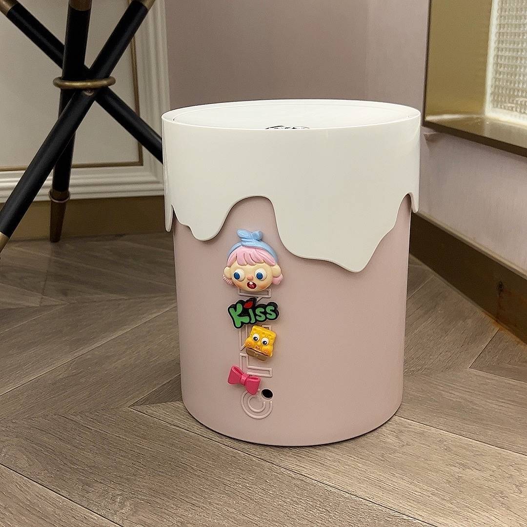 创意卧家大用容垃圾卡桶高颜值带盖筒通可爱客厅室量圆摇盖收纳桶