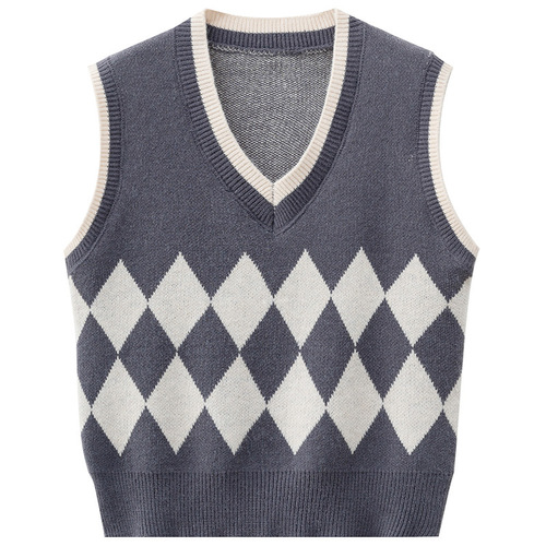 2024 South Korea Dongdaemun Diamond Knitted Vest Women's Short Stacked Vest Sleeveless Top