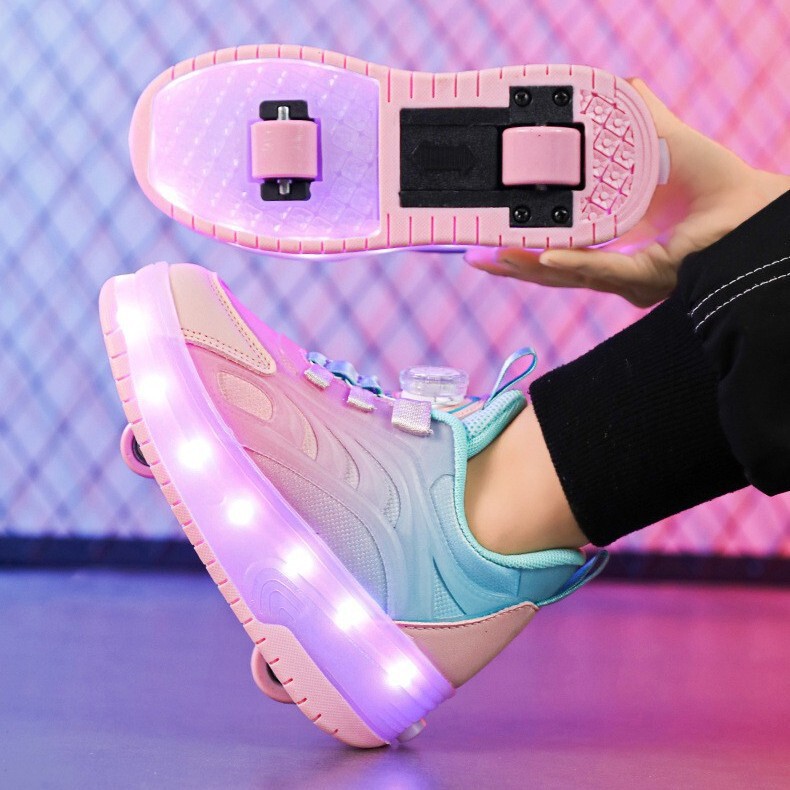 [Cross-border direct sales] 2024 boys and girls two-wheeled heyloo shoes with wheels invisible flat-bottomed hot wheels flying shoes