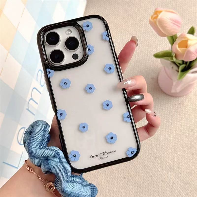 Pantalla completa transparente flor azul-borde negro kf