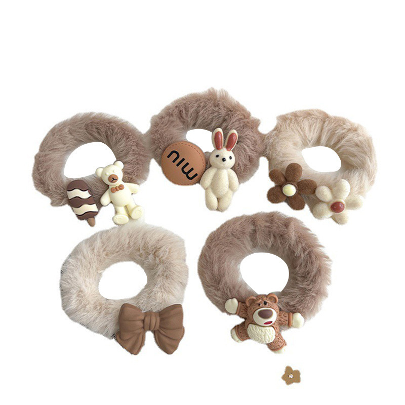 Otoño e Invierno nueva banda de pelo de peluche de dibujos animados leche marrón arco flor pelo cuerda traje Internet celebridad mismo estilo soporte generación pelo