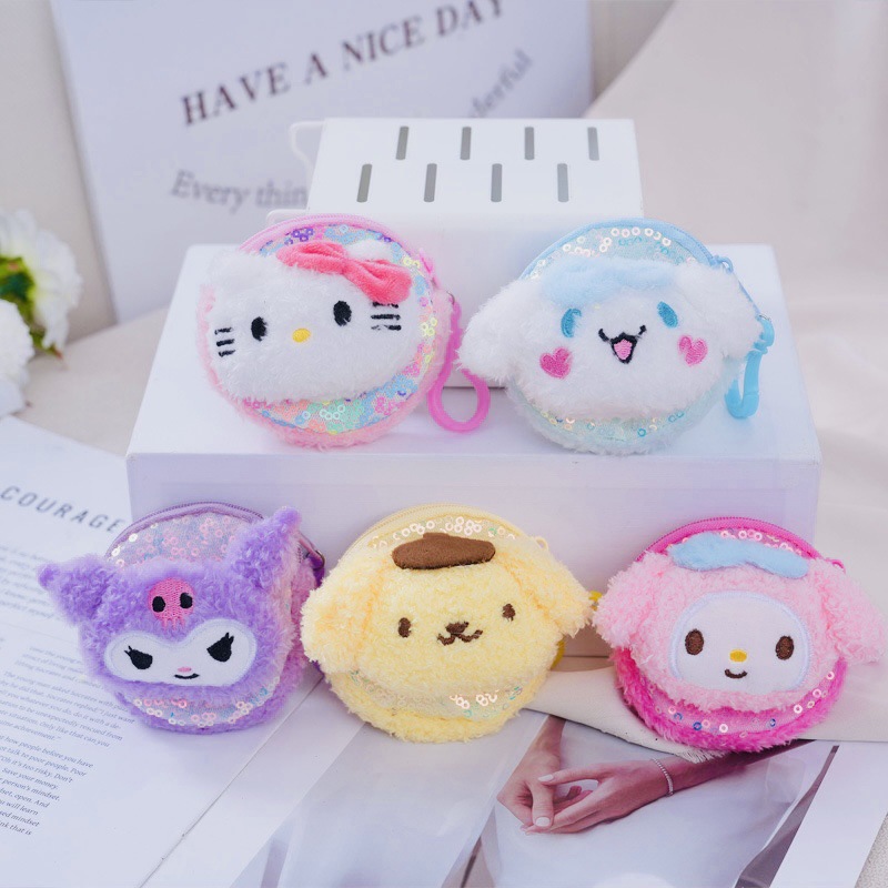 马卡龙圆形炫彩亮片零钱包三丽鸥硬币包便携耳机包包儿童礼品批发