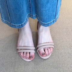 シープスキンバージョン~フェアリースタイルワンラインオープントゥサンダルレディースフレンチレザーシンプルローヒール万能通勤ローマンシューズ