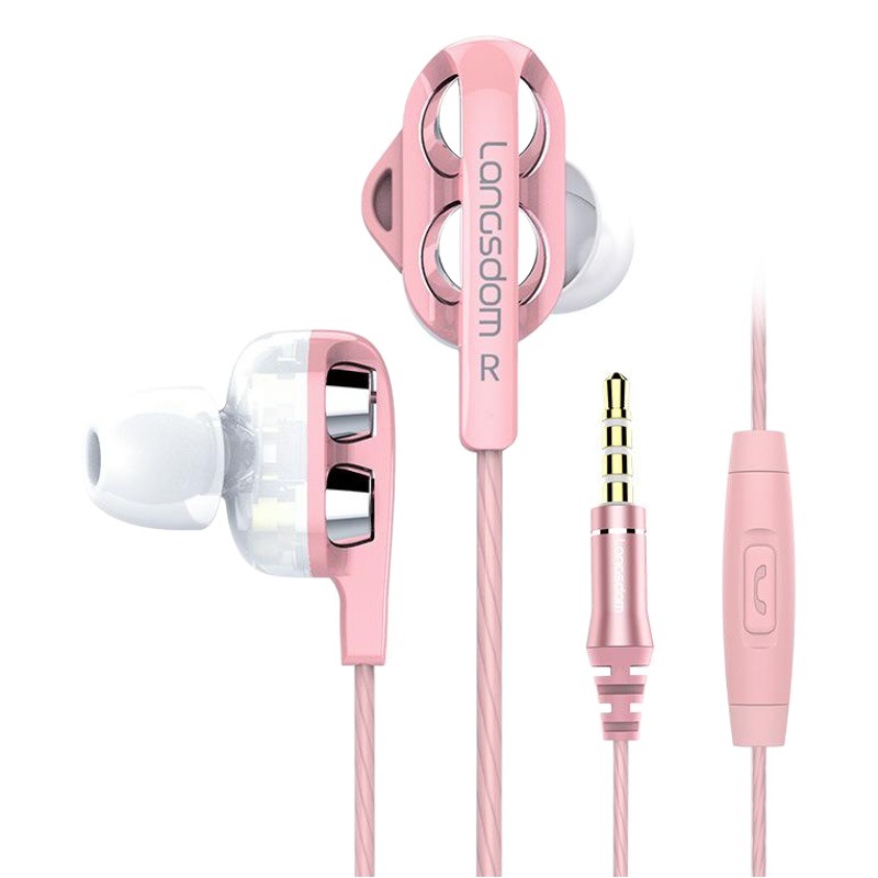 Audífonos Intrauditivos Lansdon D4 con Cable, Dinámicos Duales, con Micrófono para Llamadas de Alta Definición, Deportes, Música y Juegos.