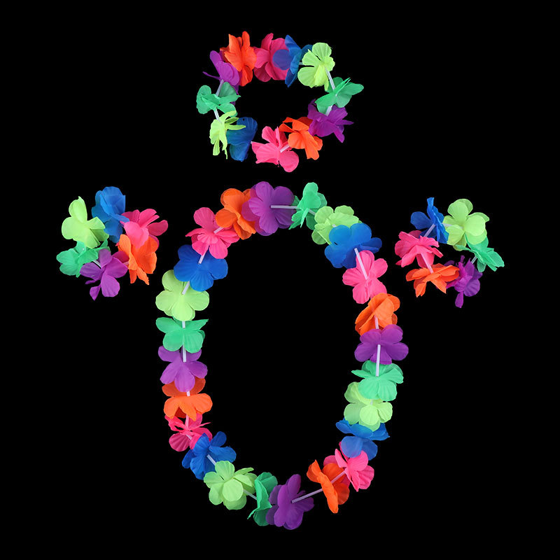 Anillo de pecho de guirlandas Hawaiian grasa baile anillo de cuello de compañía reunión anual de gala gala de gala de guirlandas conjunto de brazaletes de cabeza