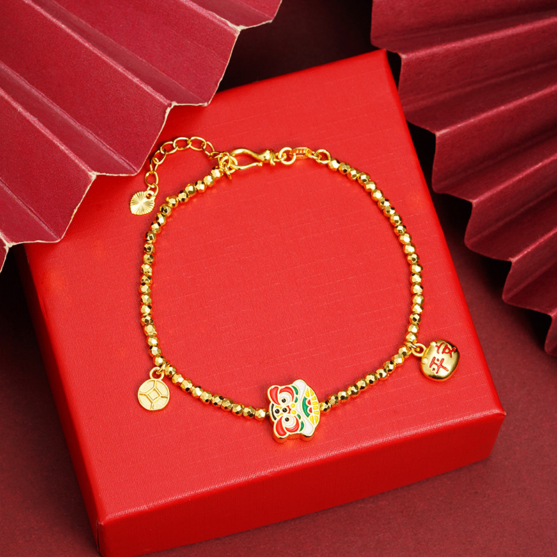 Pulsera de oro de arena de método antiguo de marea nacional Bestia retro auspicioso Ruyi Fu brazalete para mujer durante mucho tiempo sin desvanecerse joyería al por mayor