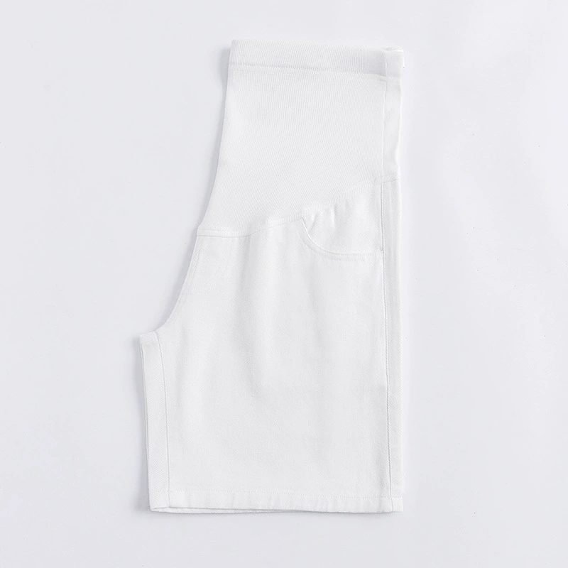Maternity denim shorts, belly support panel, loose oversized fit
