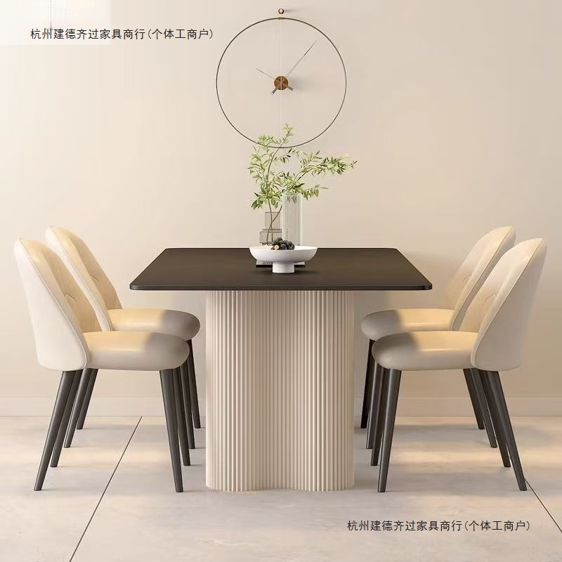 新岩板意式鸿福餐桌家用新款小户型简约黑色现代长方形餐桌椅饭桌|undefined