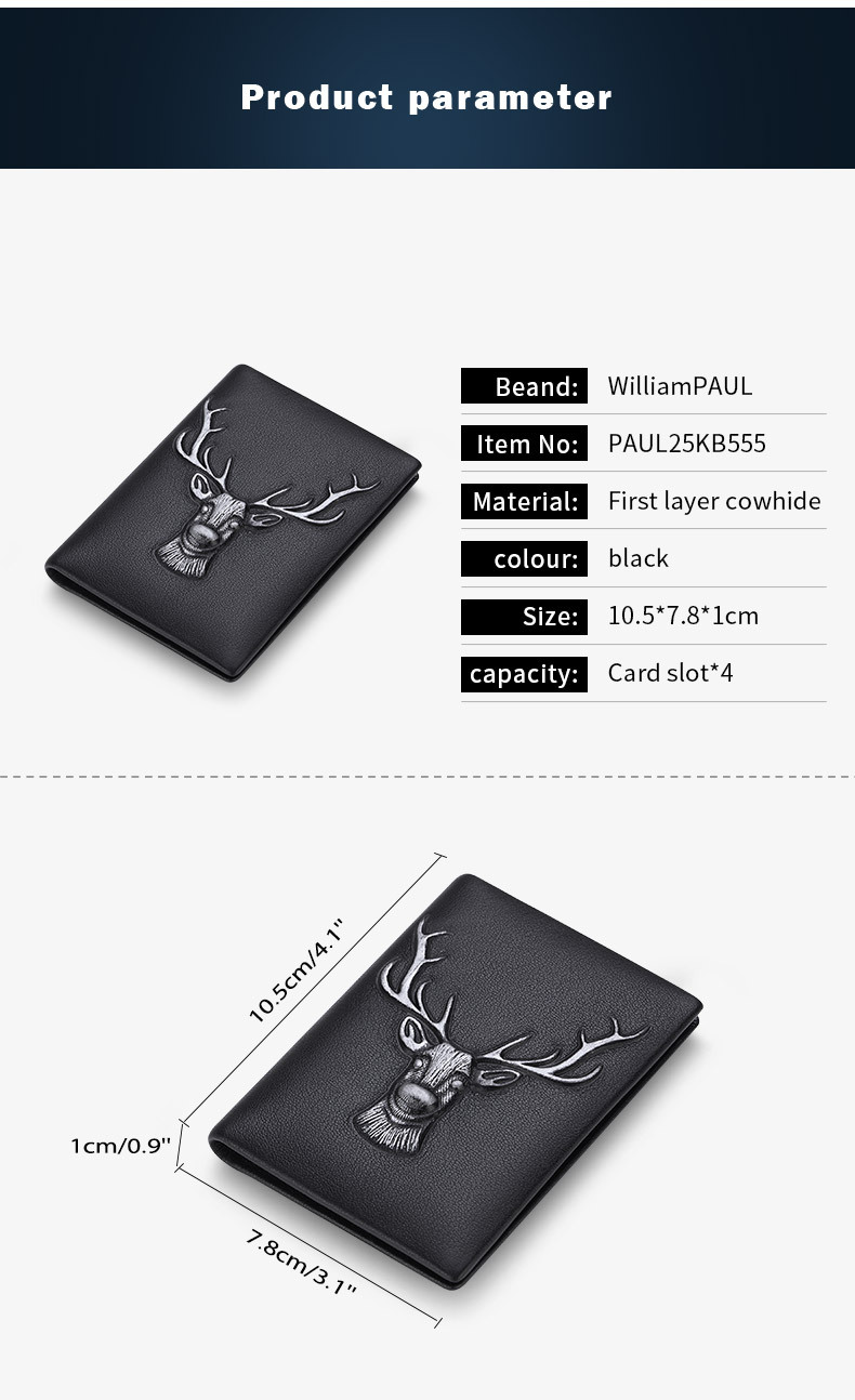 Ví card holder nam da bò thật mỏng nhẹ nhiều khe thẻ phong cách đầu hươu chi tiết 6