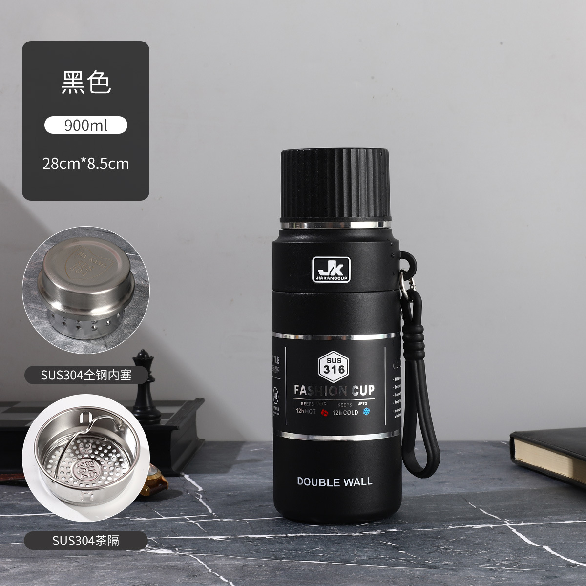 Taza de aislamiento térmico de acero inoxidable comercial con taza de agua al aire libre de gran capacidad para hacer té con tapa para beber hervidor de agua montado en automóviles