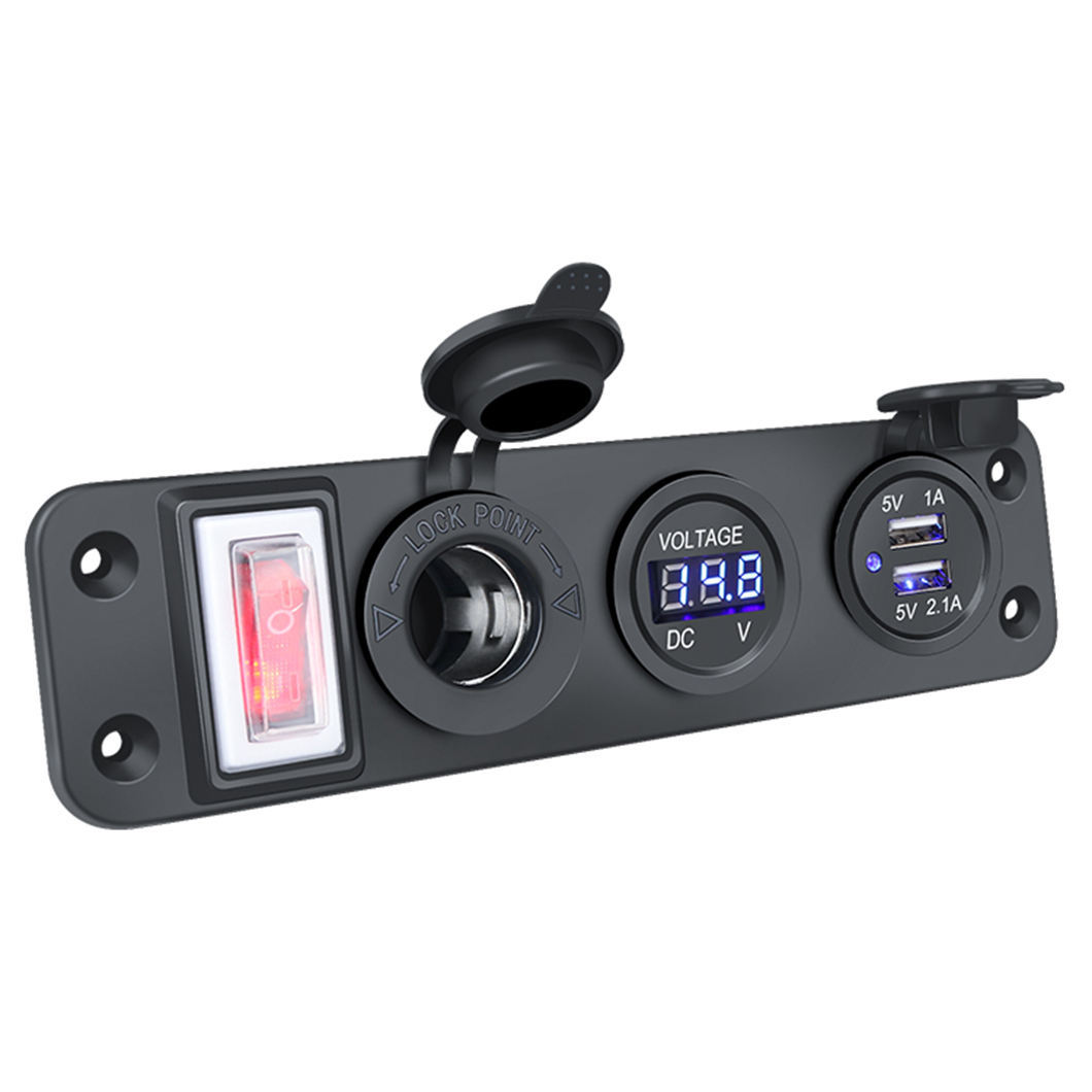 Cross-Border Car Charger with Switch, New 4-Port Panel Female Socket, Dual USB Phone Charging Dock, USB Charging Plug