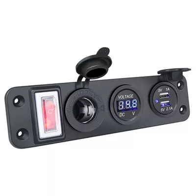 Cross-Border Car Charger with Switch, New 4-Port Panel Female Socket, Dual USB Phone Charging Dock, USB Charging Plug (Mobil şarj cihazları) - blue