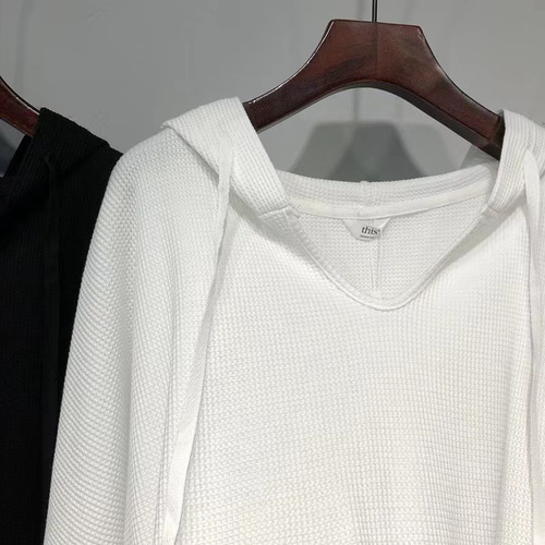 Spring and Autumn Fat MM 300 Pounds Large Size Loose Thin Honeycomb Medium Length Hooded Versatile Long Sleeve T-shirt Top for Women