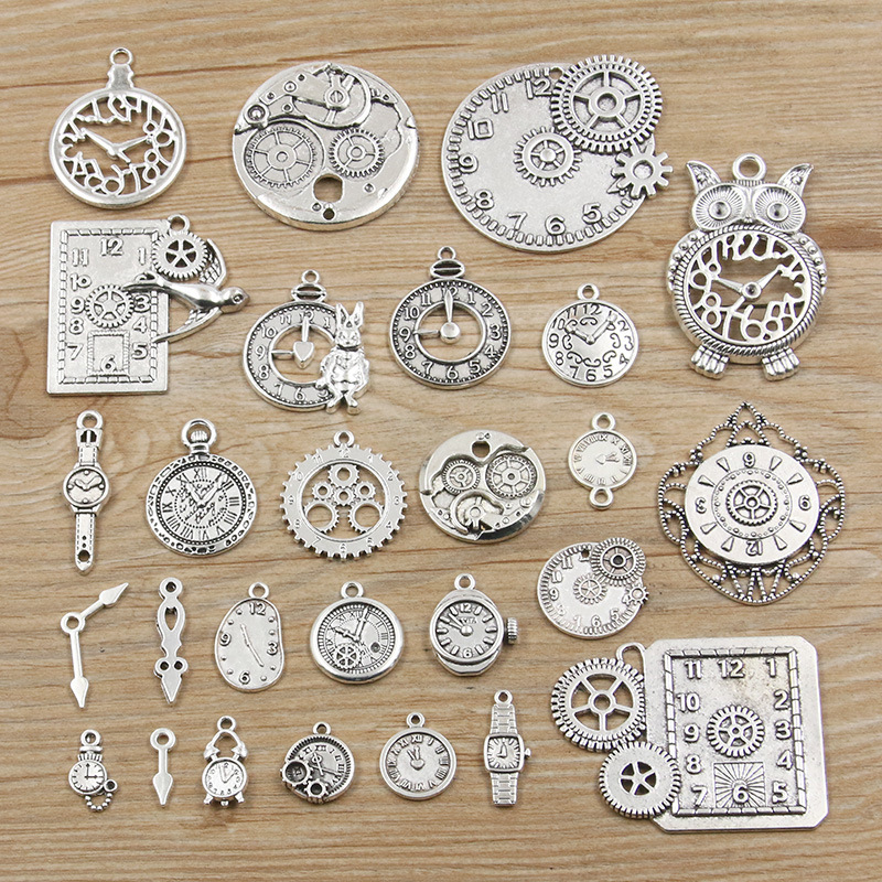 27 DIY alloy accessories gear alarm clock clock pendant punk retro charm mobile phone pendant