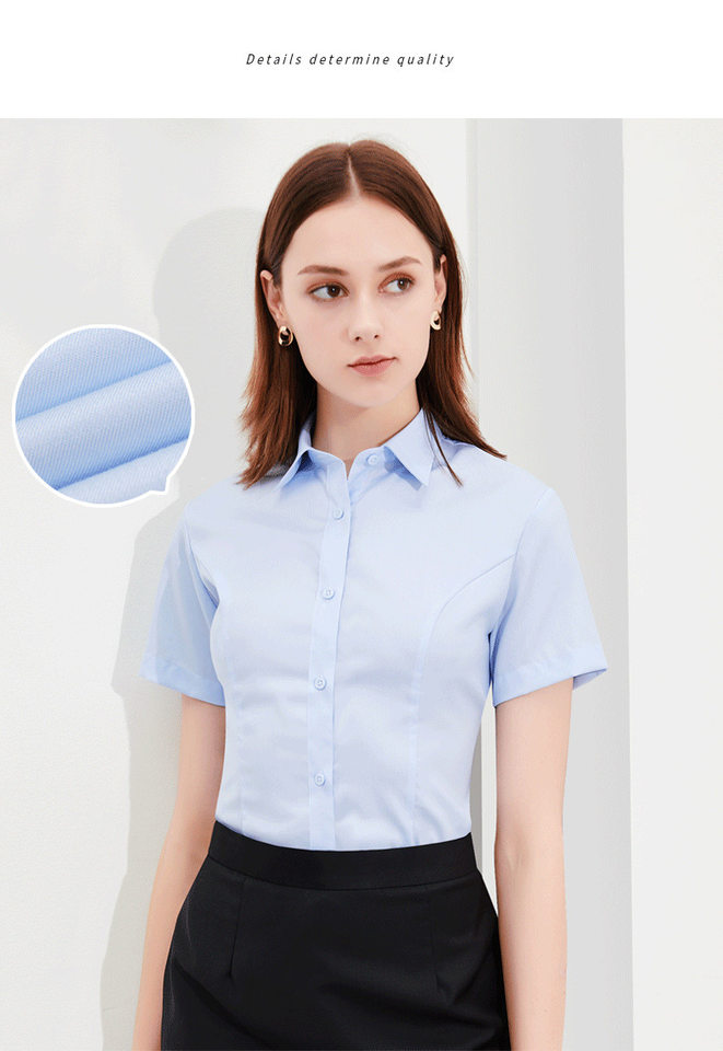 Áo sơ mi nữ công sở dài tay dáng ôm, vải cotton pha chải kỹ, cổ chữ V hoặc cổ vuông — Trắng - Cổ chữ V - Tay dài, Trắng - Cổ chữ V - Tay ngắn, Trắng - Cổ vuông - Dài tay, Trắng - Cổ vuông - Tay ngắn chi tiết 14