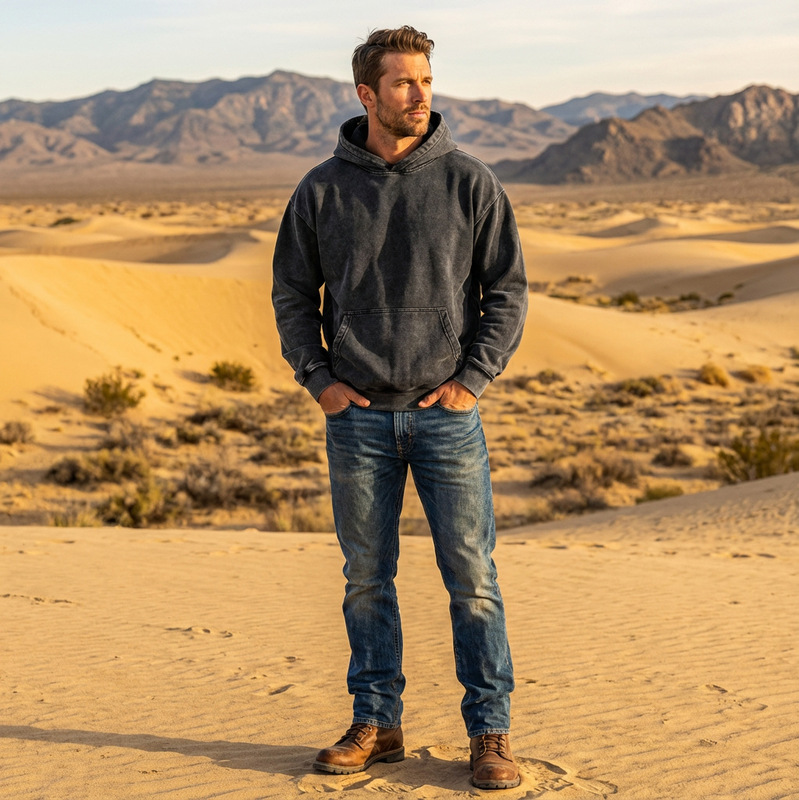 300g American Retro Trendy Brand Unisex Pure Cotton Jacket Black Pullover Loose Fit Washed Vintage Hoodie