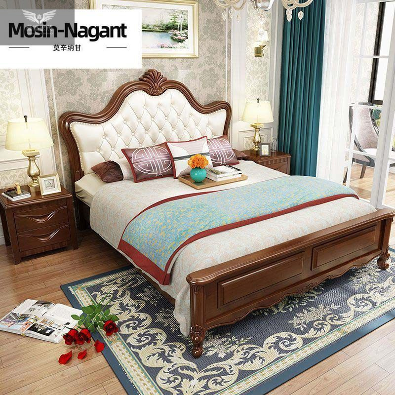 Dormitorio principal cama americana de madera maciza 1.5 cama doble retro europea moderna cama grande simple cama de boda cama de princesa