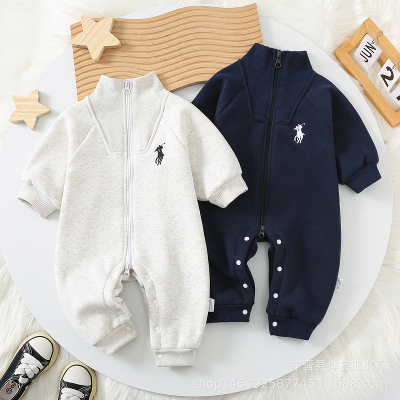 Baby Spring Jumpsuit, Baby Clothes, Autumn and Winter Fleece-Lined Newborn Sweatshirt, Romper with Zipper, Warm and Soft