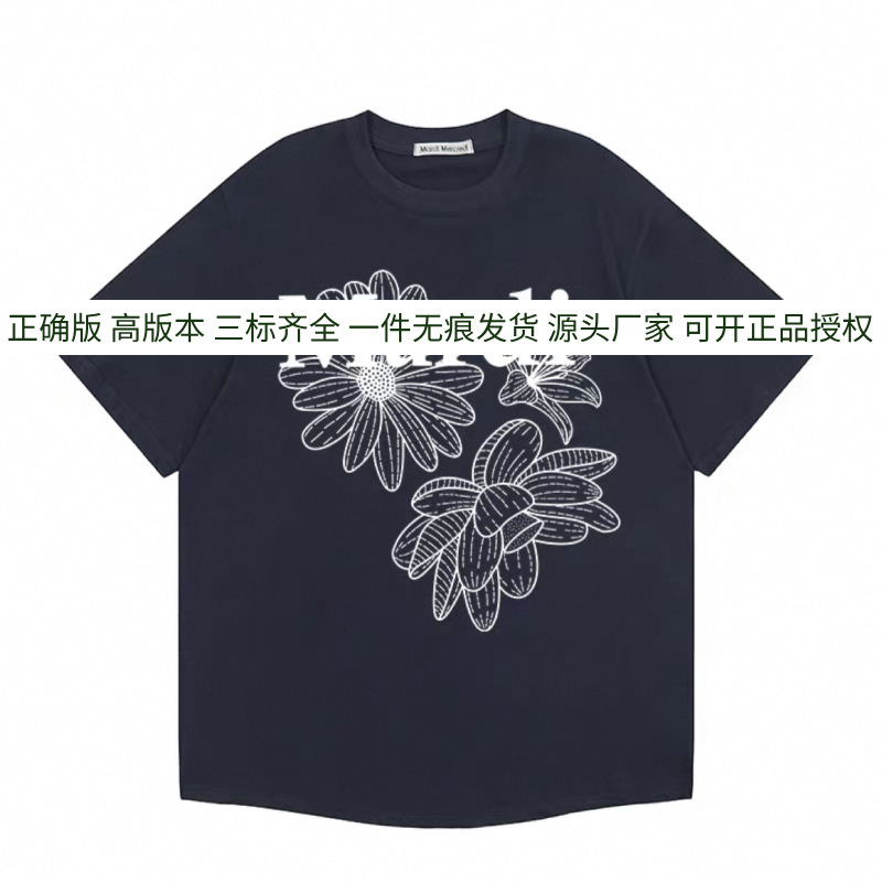 Ma*di デイジー 半袖 ゴールド ハイ シルバー スター 同風 フラワー ネックレス ダックスフント 万能 ラウンドネック 新作 Tシャツ レディース|undefined