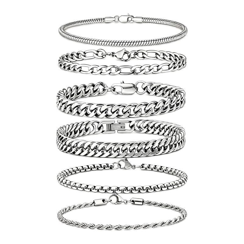 Cross-border Cuban chain stainless steel stackable Figaro rope bracelet set, fashionable and versatile hand accessory