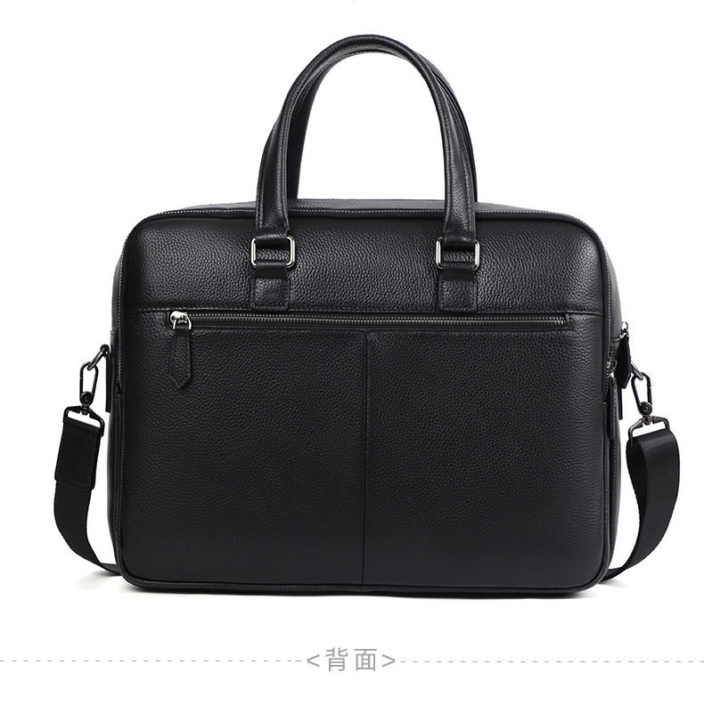 Túi xách tay nam da bò thật 39×10×29 cm có hai ngăn khóa kéo, đeo chéo một vai — Màu đen chi tiết 13