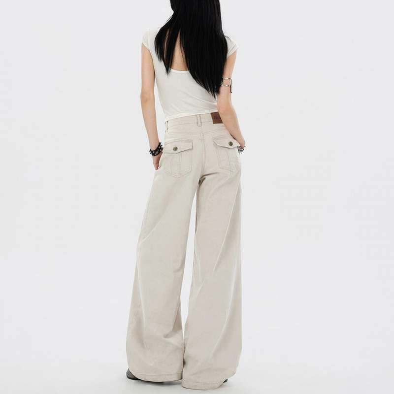 2026 Spring/Summer New Casual Washed Pearl Canvas American Style Low Waist Slimming Loose Wide Leg Casual Jeans for Women 2026 Spring/Summer New Casual Washed Pearl Canvas American Style Low Waist Slimming Loose Wide Leg Casual Jeans for Women