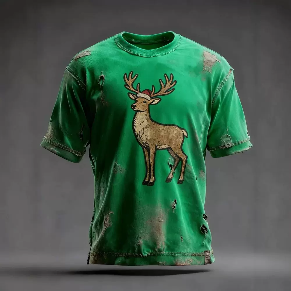 跨境专供欧美3d印花夏季短袖T恤平安夜圣诞节宽松休闲男女士T恤衫