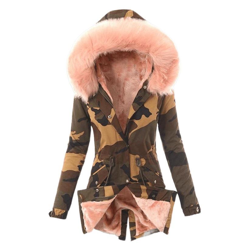 2023 amazon deseo nuevo otoño e invierno popular de las mujeres chaqueta de algodón acolchado cuello de piel cordón chaqueta de camuflaje cálido abrigo de algodón acolchado para las mujeres